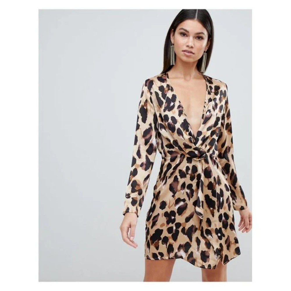 Davi&Dani Leopard Twisted Wrap Dress Large